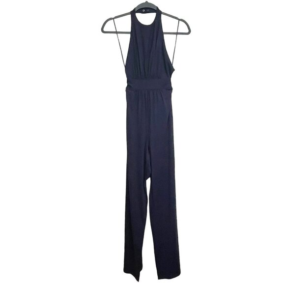 Susana Monaco Jumpsuit Sleeveless Halter Tie Open Back Stretch Small Midnight - Picture 4 of 8